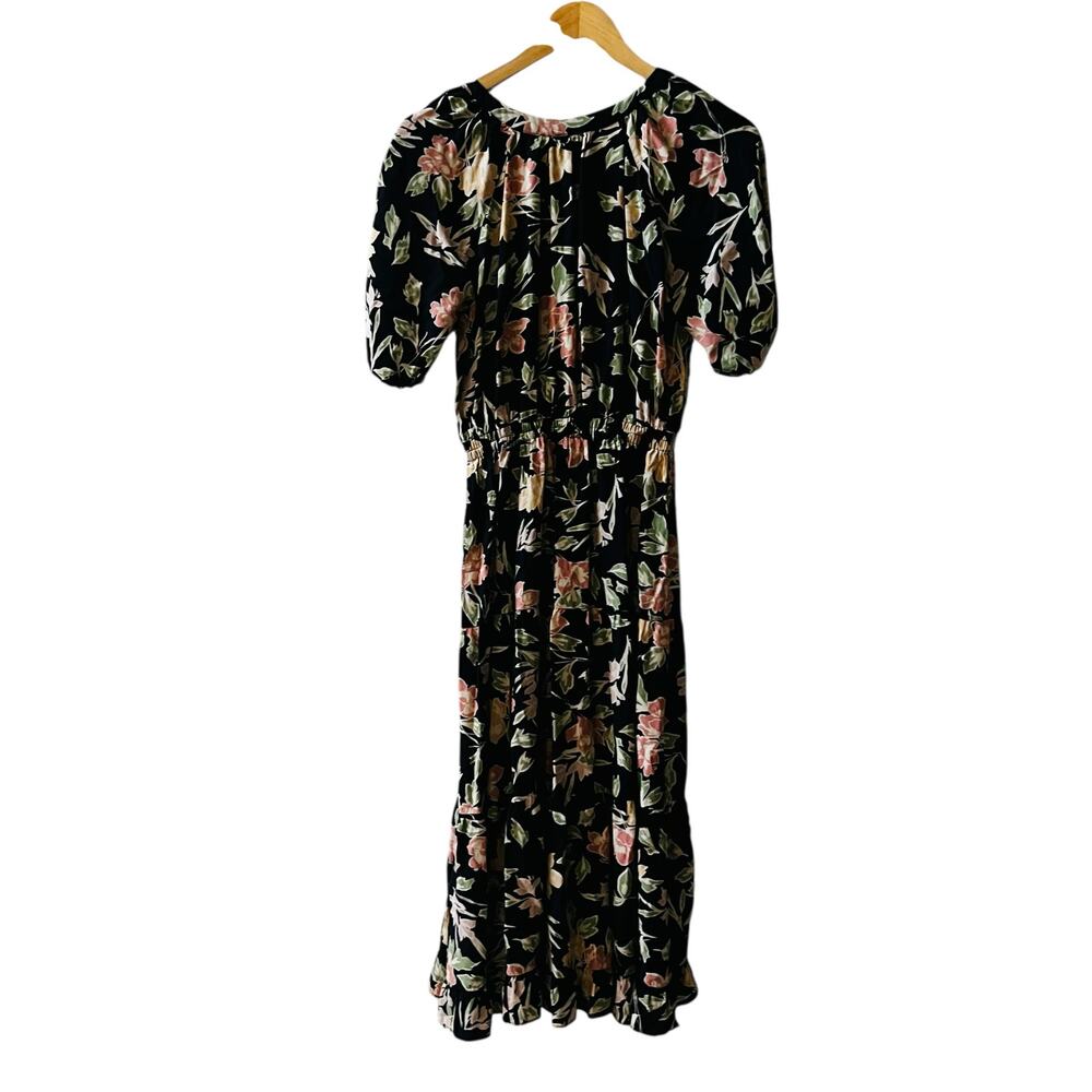 Yumi Kim Simone Floral Tiered Short Sleeve Dress Size S Small Brown Multi - Picture 3 of 8